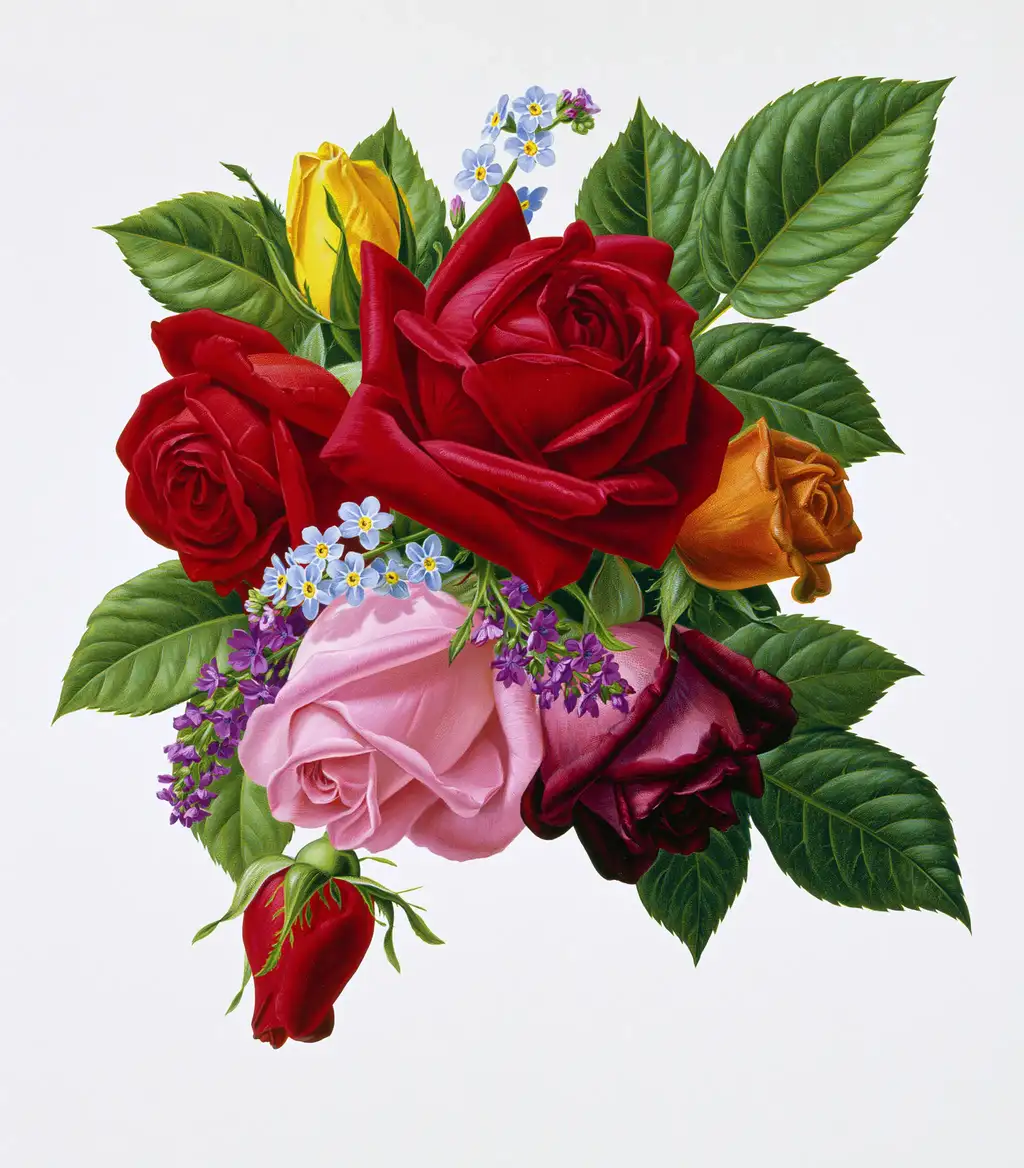 Colorful Rose Bouquet with Mixed Flowers Isolated on White