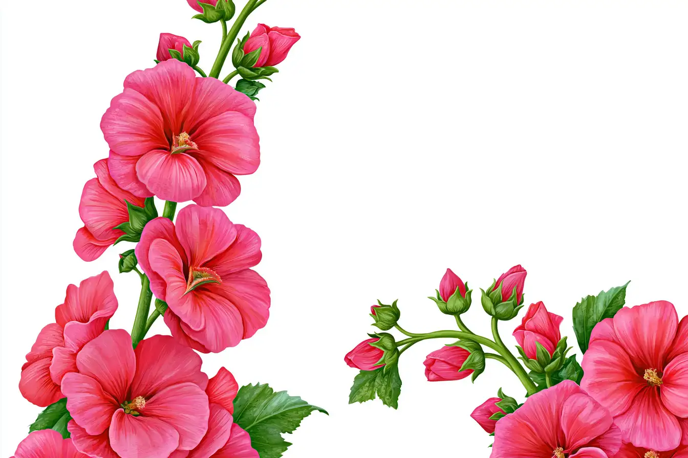 Red and pink mallow flower arrangement illustration
