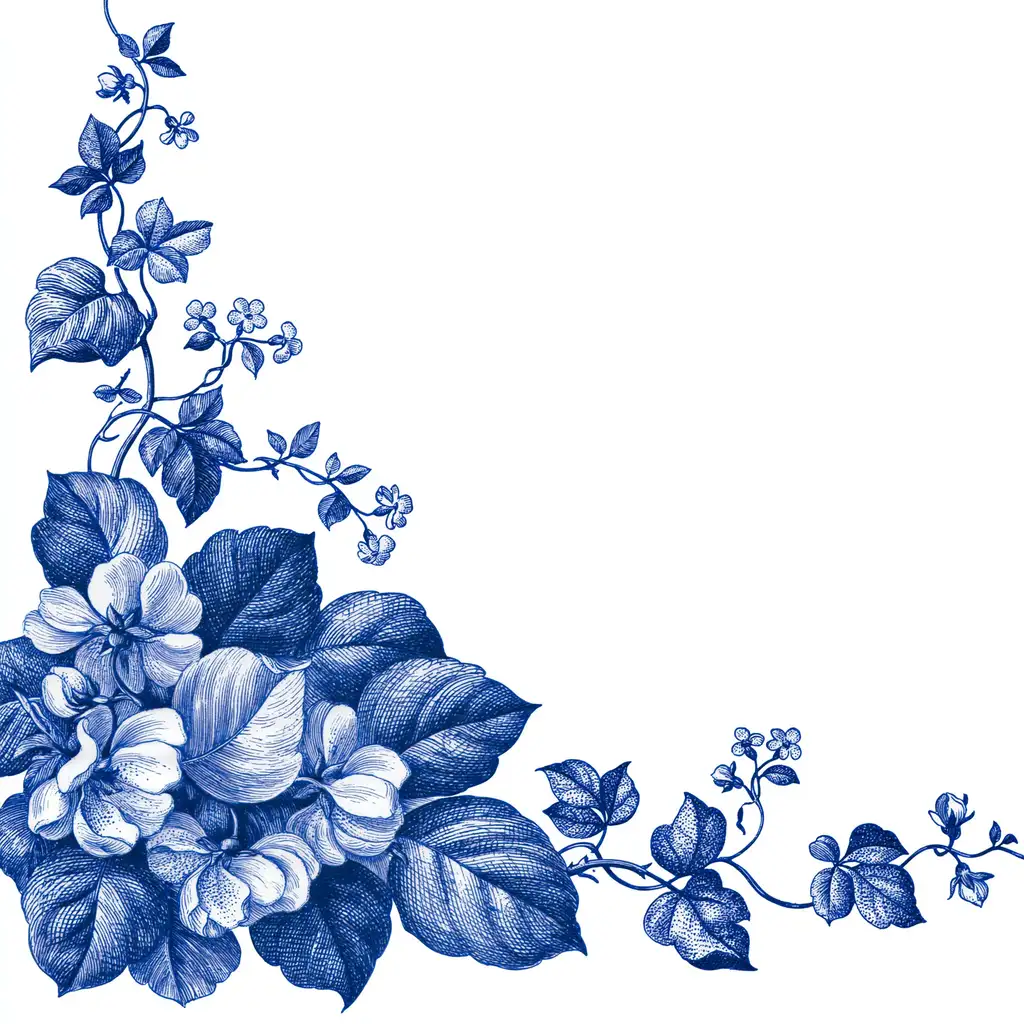 Blue and White Floral Illustration Corner Design