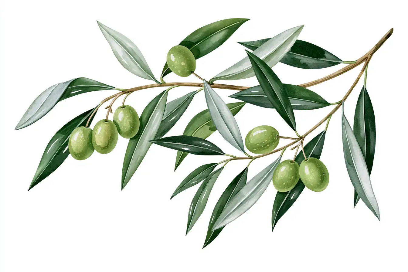 Watercolor olive branch illustration with leaves