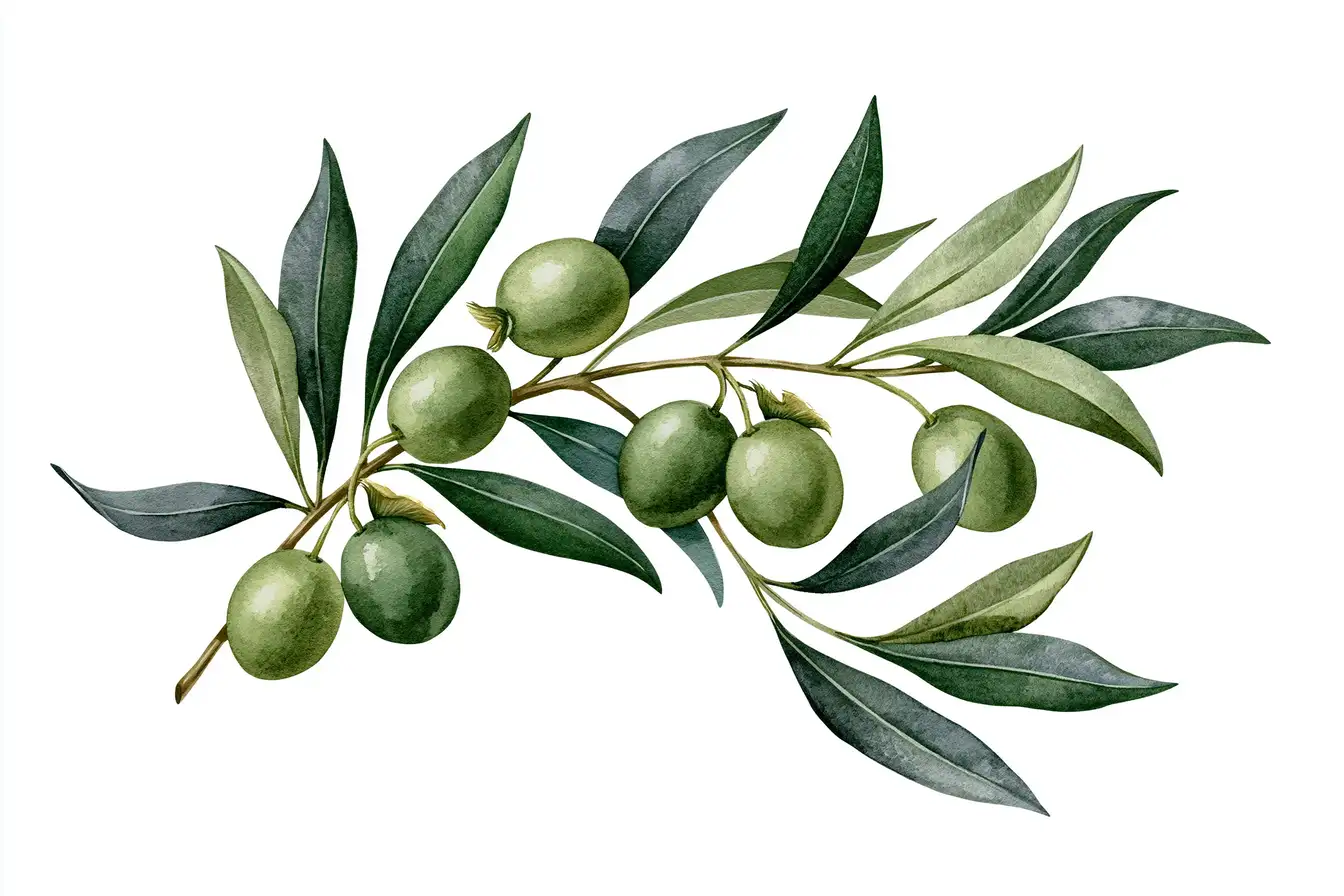 Watercolor olive branch illustration with leaves