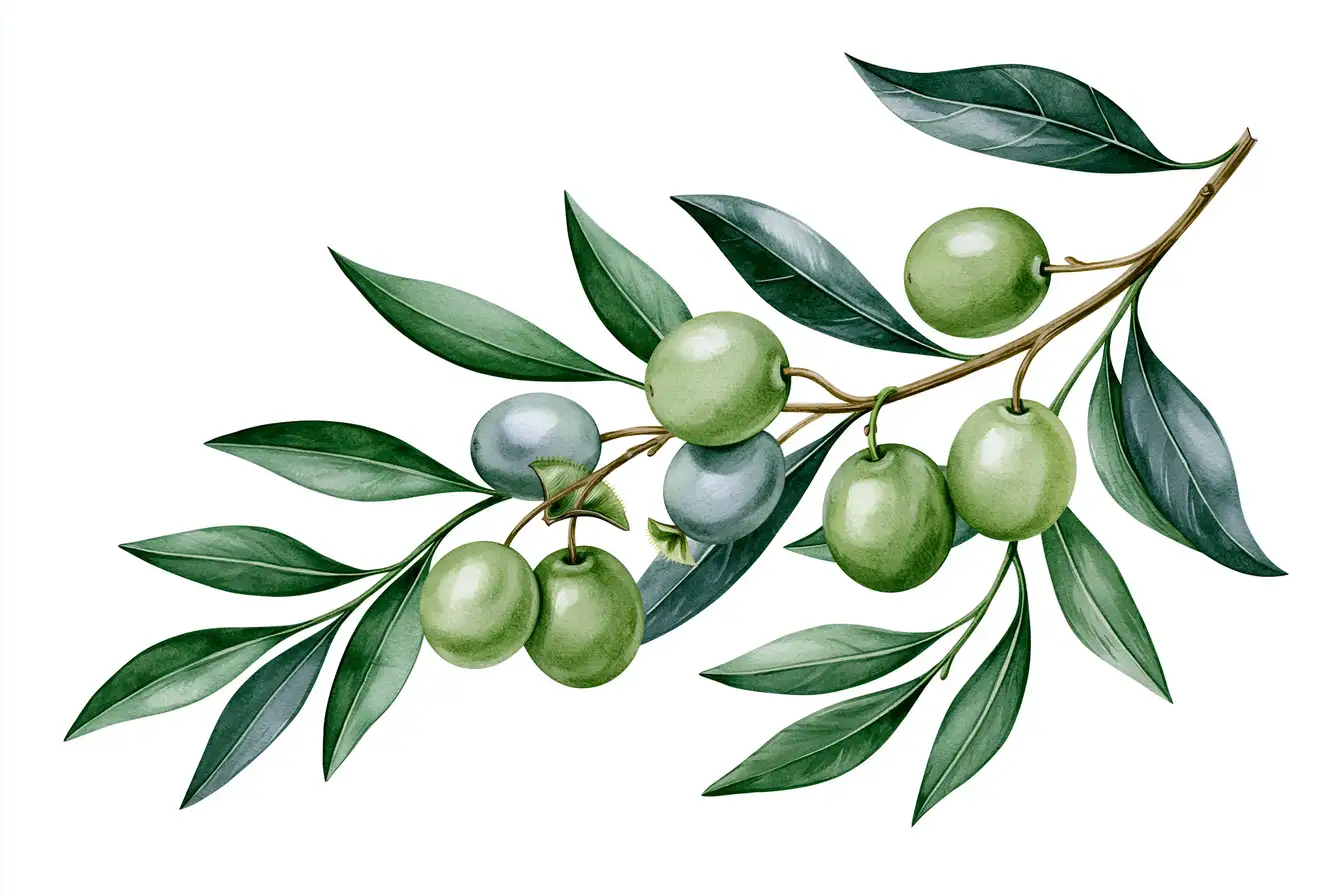 Watercolor olive branch illustration with leaves