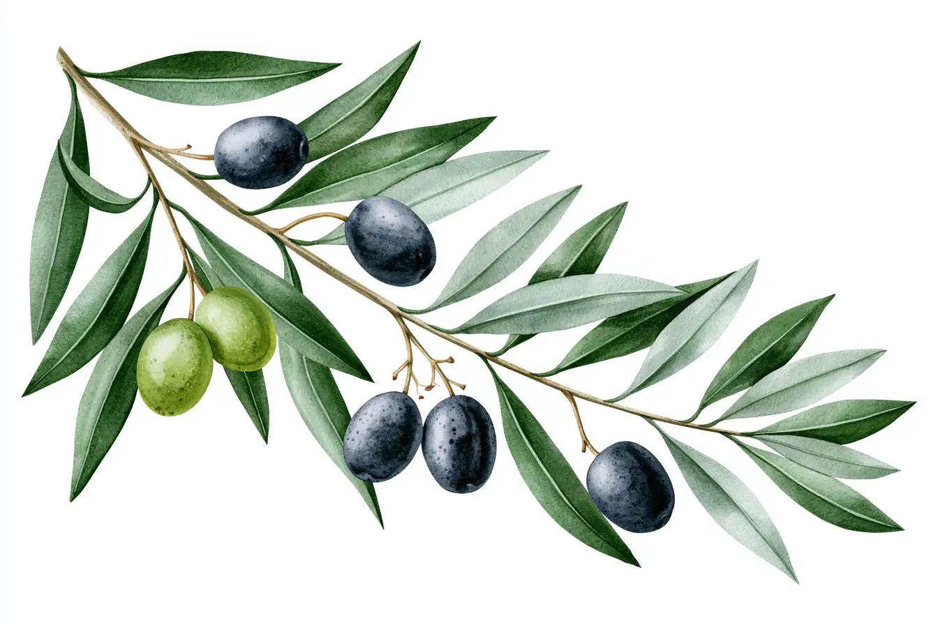 Watercolor olive branch illustration with leaves