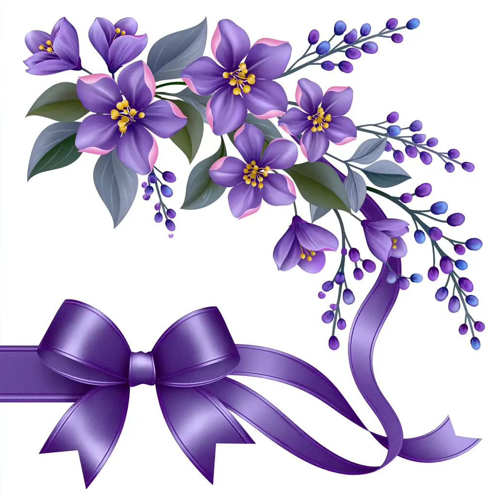 Purple floral arrangement with ribbon