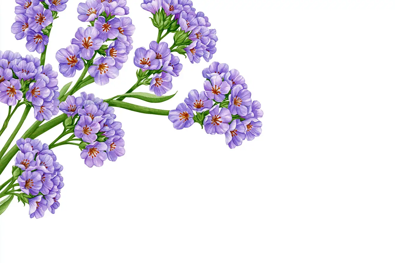 Purple flowers watercolor illustration on white background