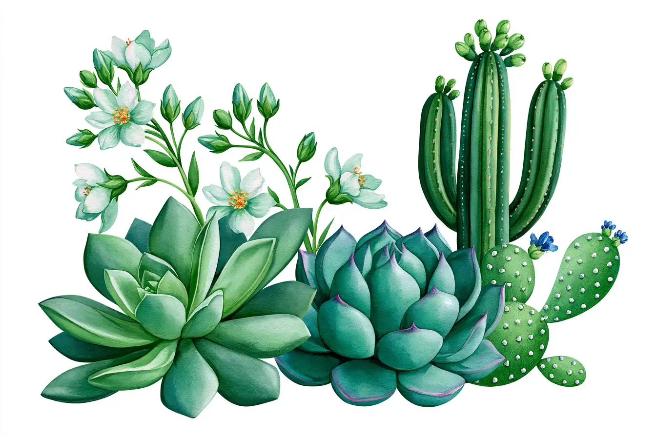 Watercolor cactus and succulent arrangements botanical illustrations