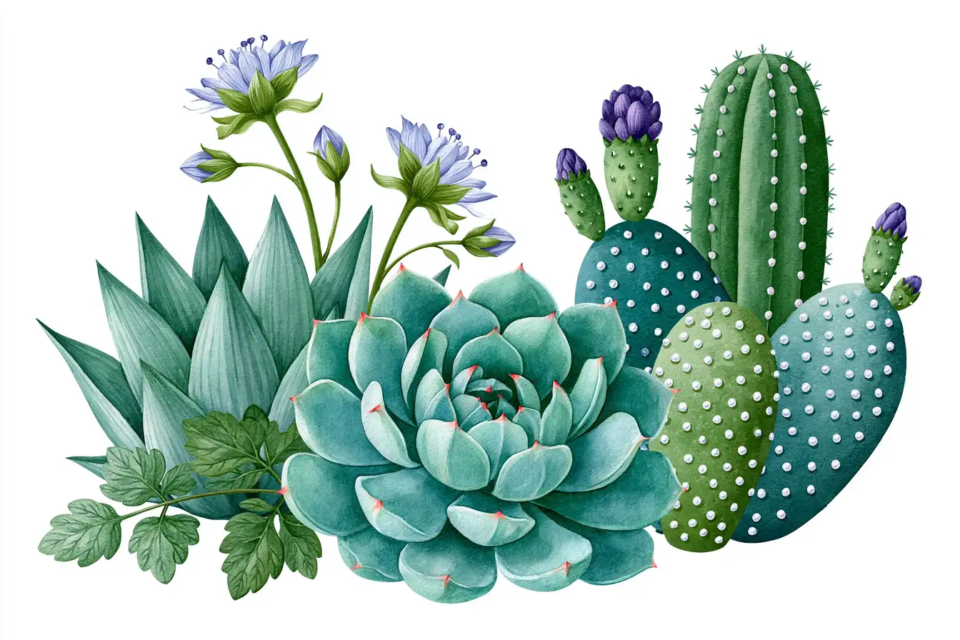 Watercolor cactus and succulent arrangements botanical illustrations