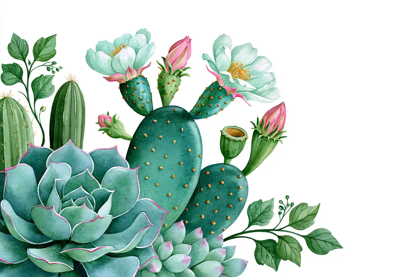 Watercolor cactus and succulent arrangements botanical illustrations