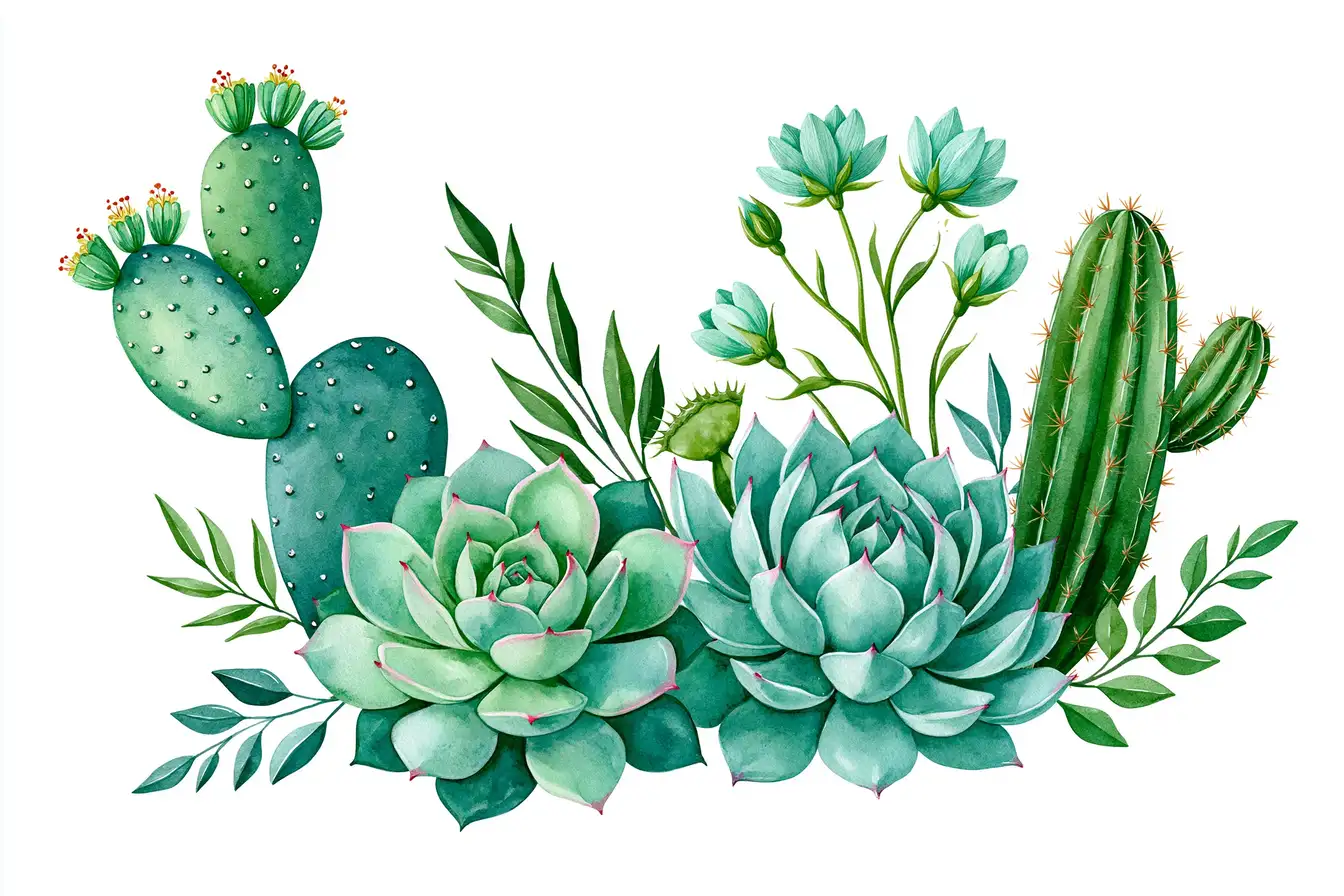 Watercolor cactus and succulent arrangements botanical illustrations