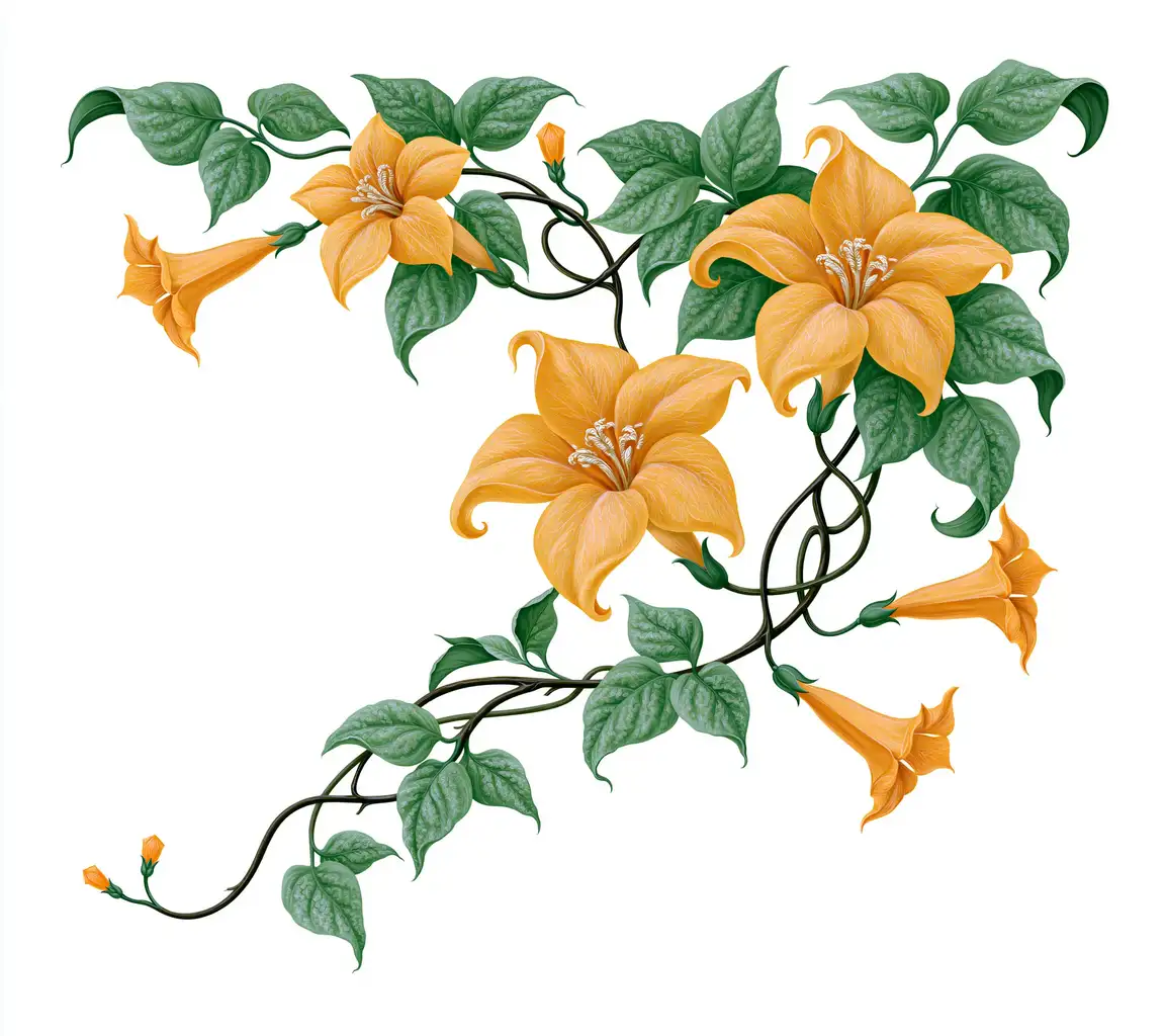 Orange Trumpet Flowers Vine Illustration