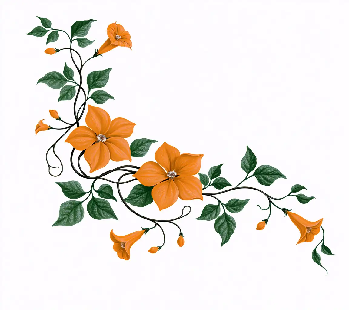 Orange Trumpet Flowers Vine Illustration