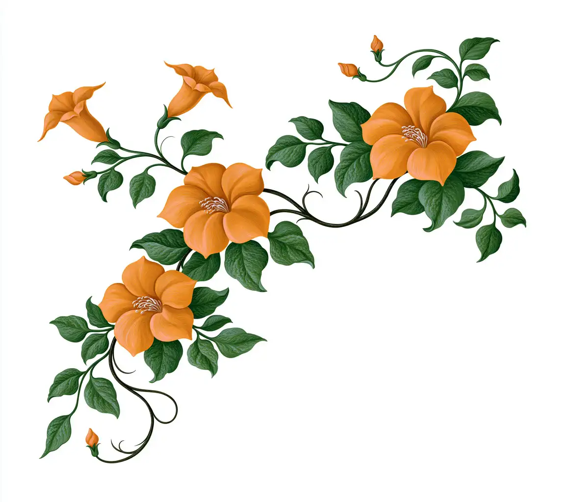 Orange Trumpet Flowers Vine Illustration