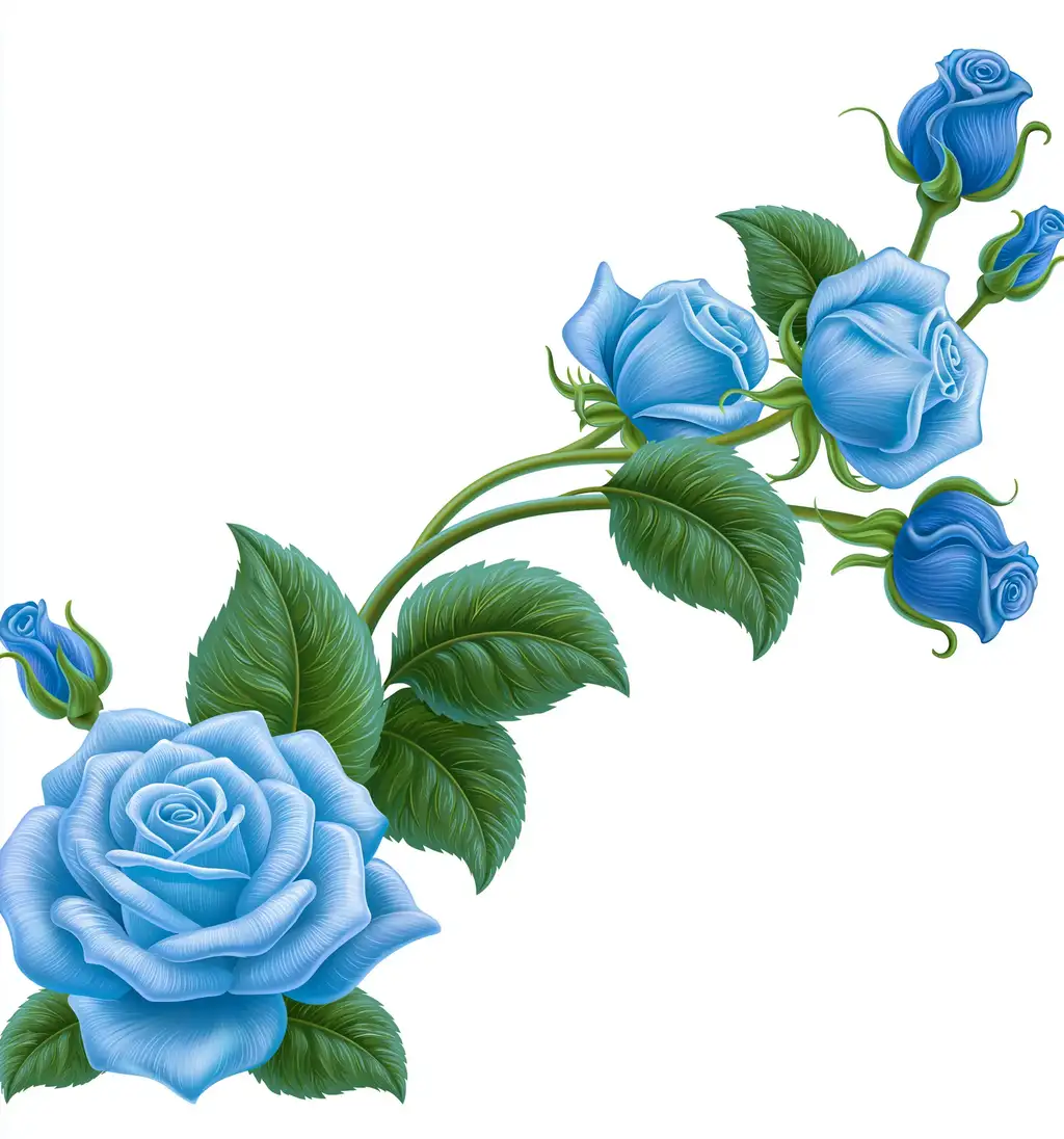 Blue rose floral corner arrangement illustration isolated on white background
