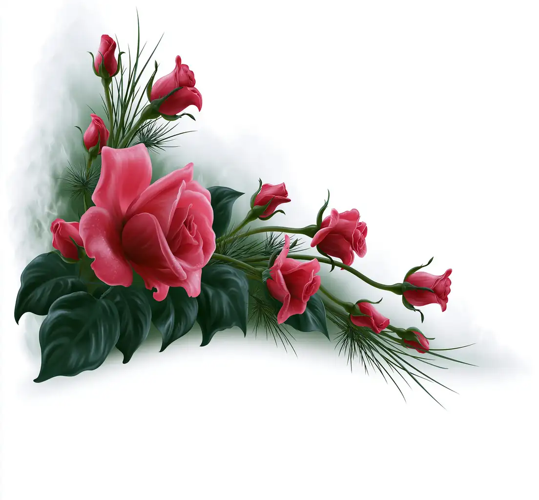 Red Roses Floral Arrangement Digital Illustration