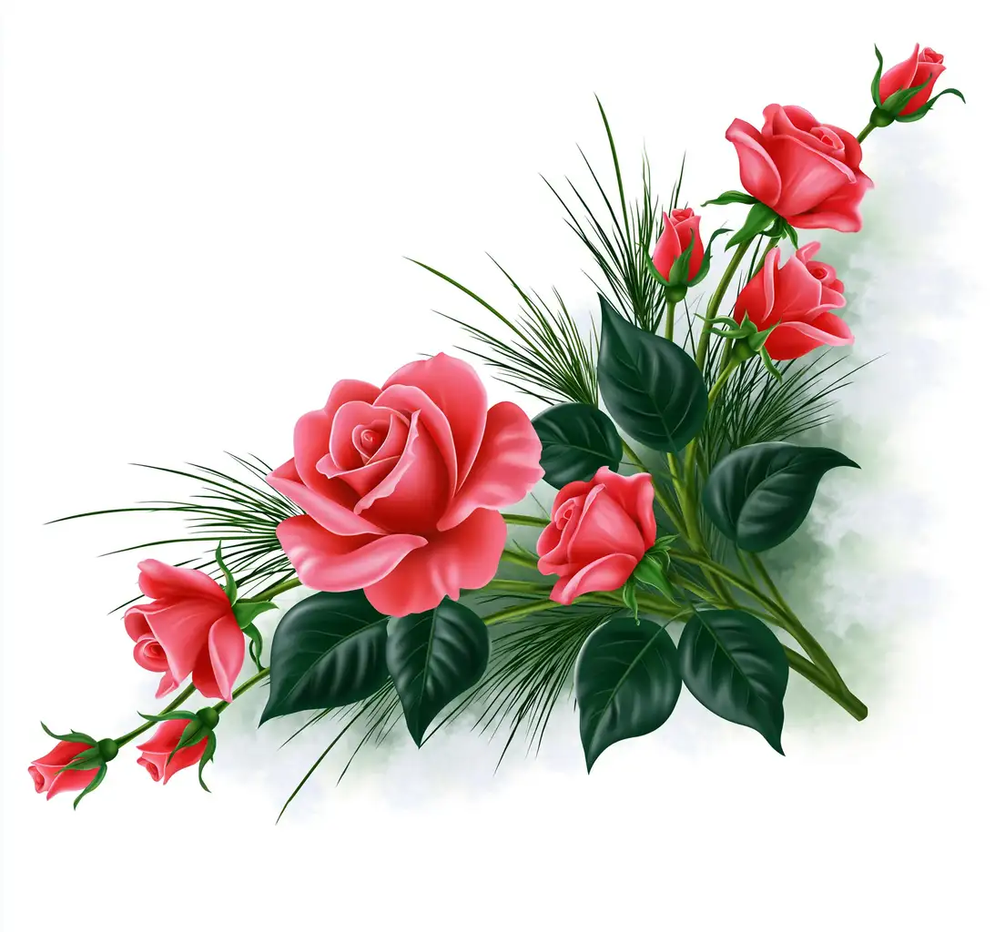 Red Roses Floral Arrangement Digital Illustration