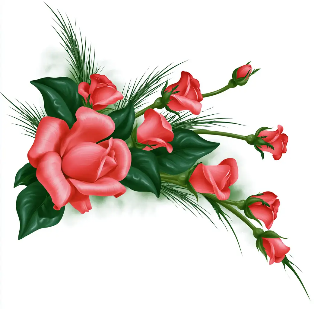 Red Roses Floral Arrangement Digital Illustration
