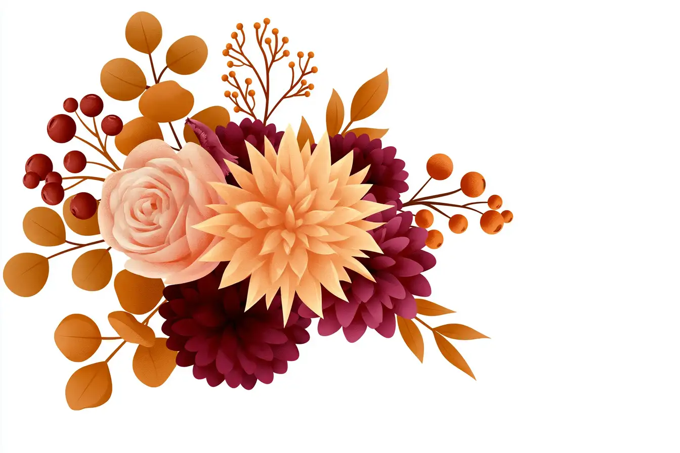 Autumn floral arrangement with pastel rose orange dahlia and maroon flowers