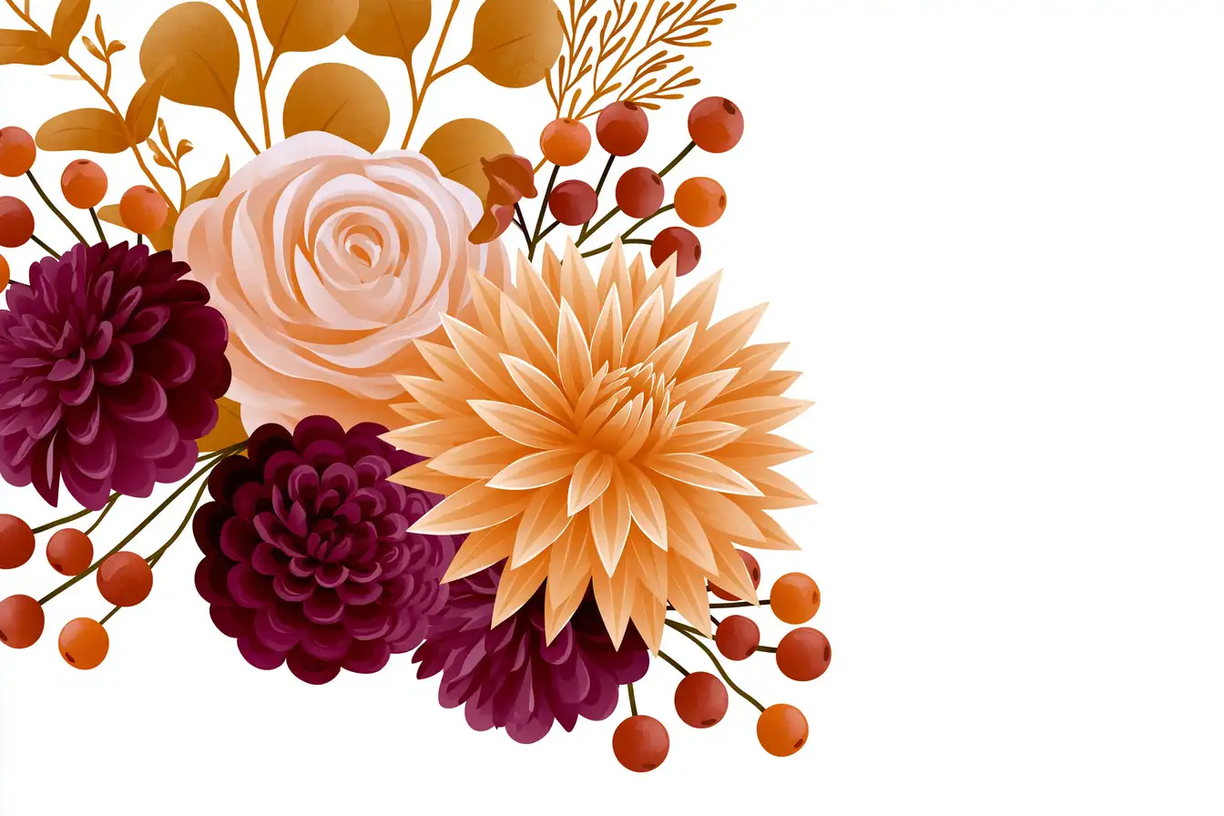 Autumn floral arrangement with pastel rose orange dahlia and maroon flowers