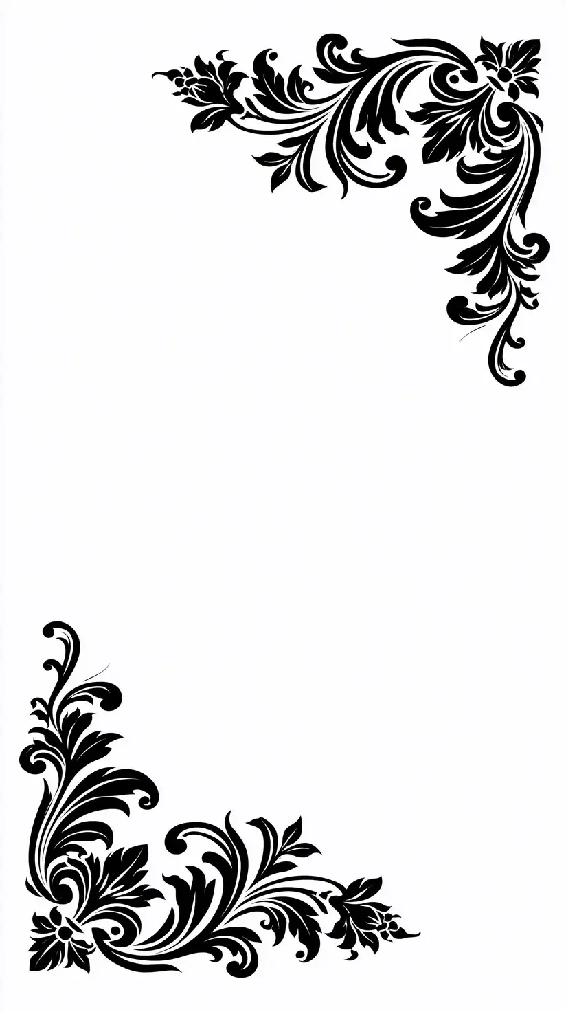 Black Floral Corner Ornaments on White Background
