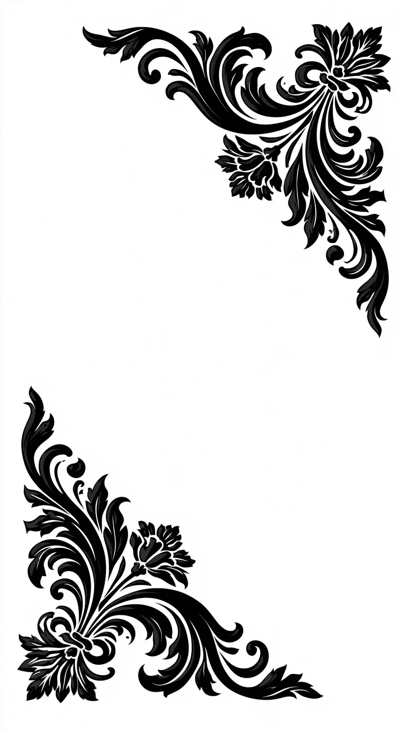 Black Floral Corner Ornaments on White Background