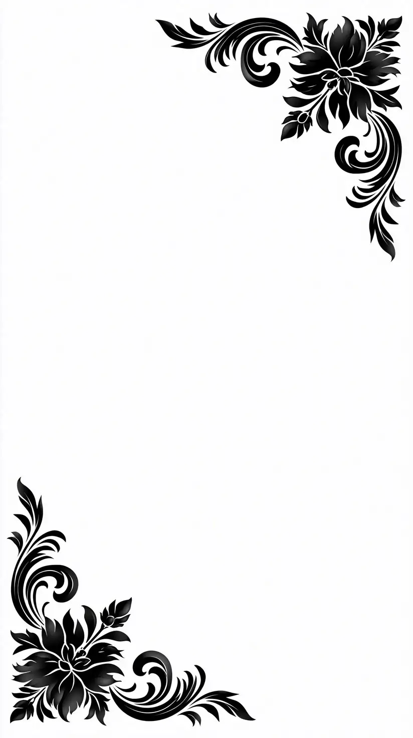 Black Floral Corner Ornaments on White Background