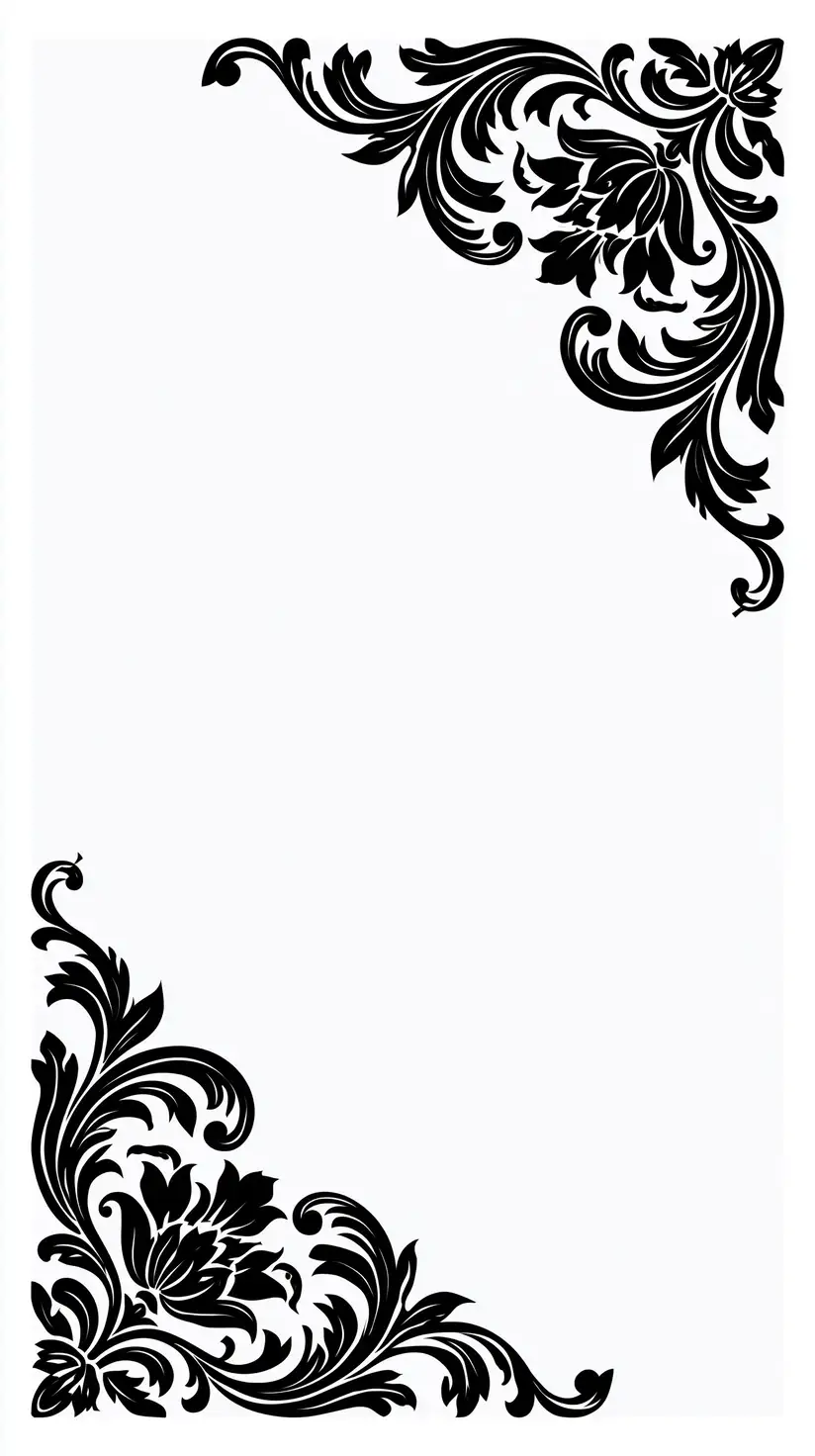 Black Floral Corner Ornaments on White Background