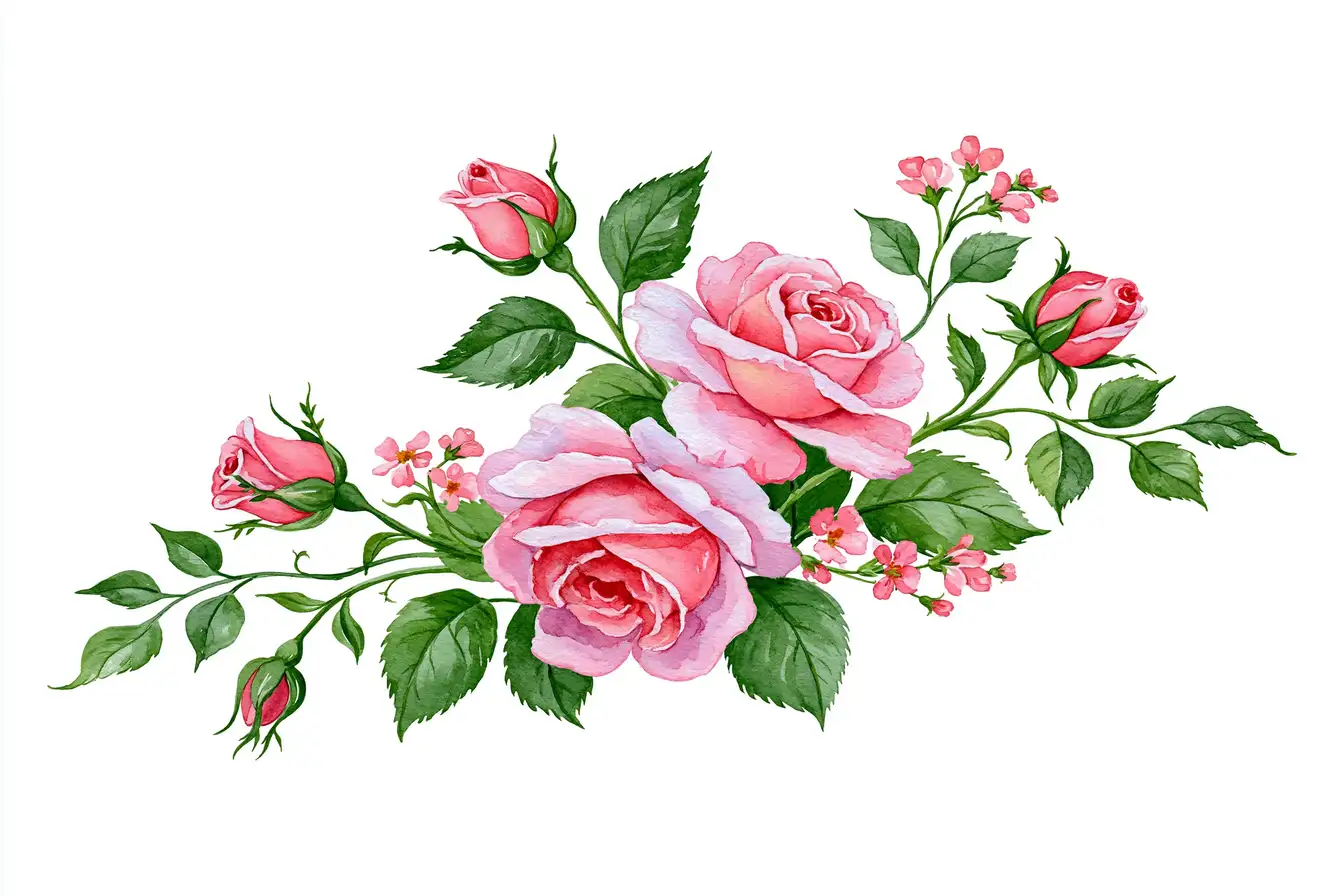 Watercolor Pink Roses Floral Arrangement