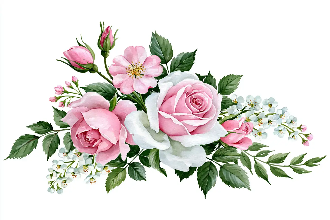 Watercolor Pink Roses Floral Arrangement