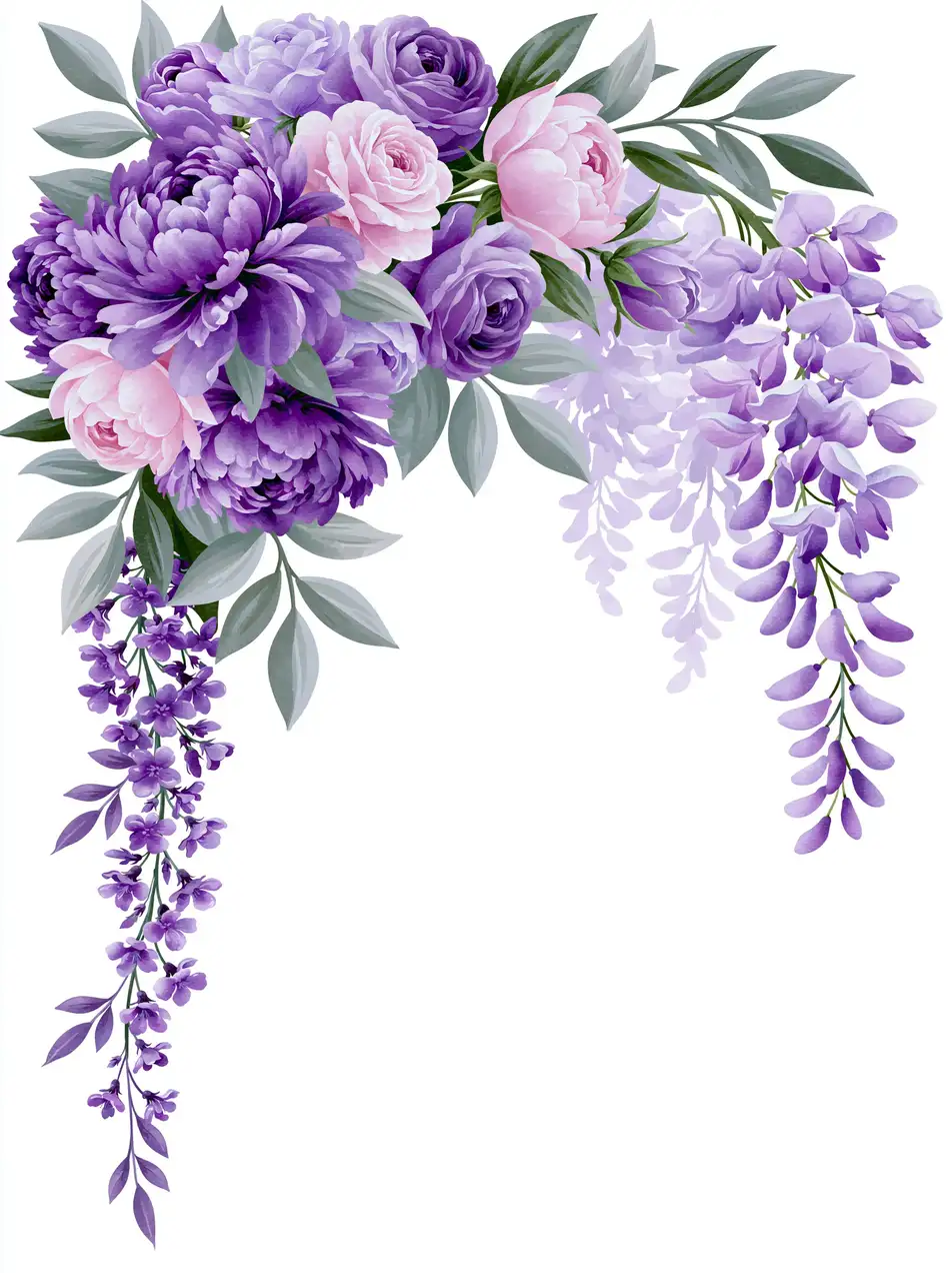 Watercolor Purple and Pink Floral Arrangement Corner Design