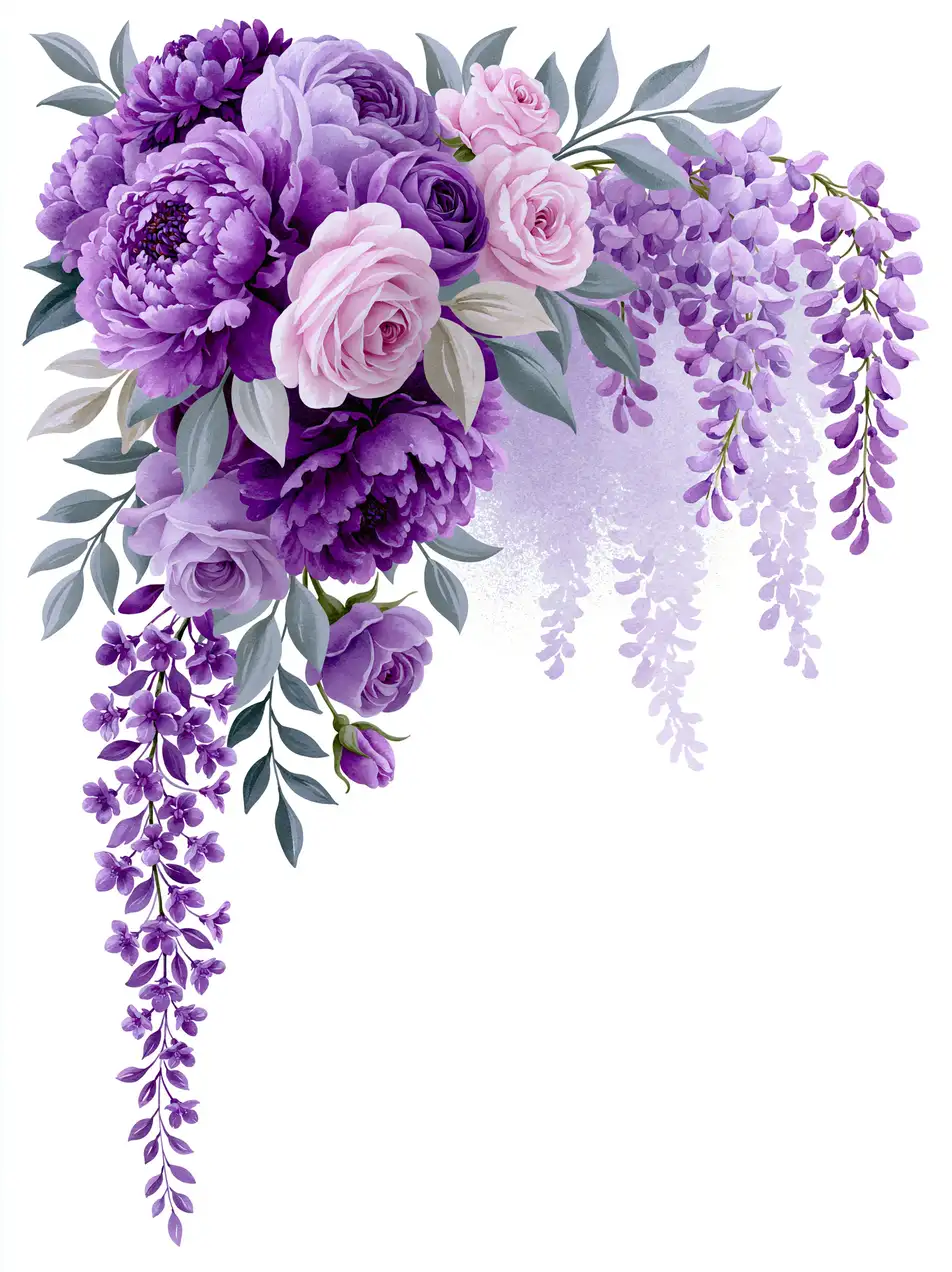 Watercolor Purple and Pink Floral Arrangement Corner Design