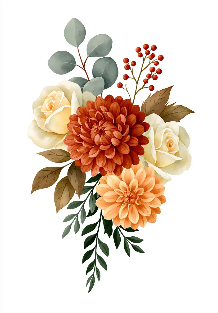 Autumn floral arrangement with roses and chrysanthemums