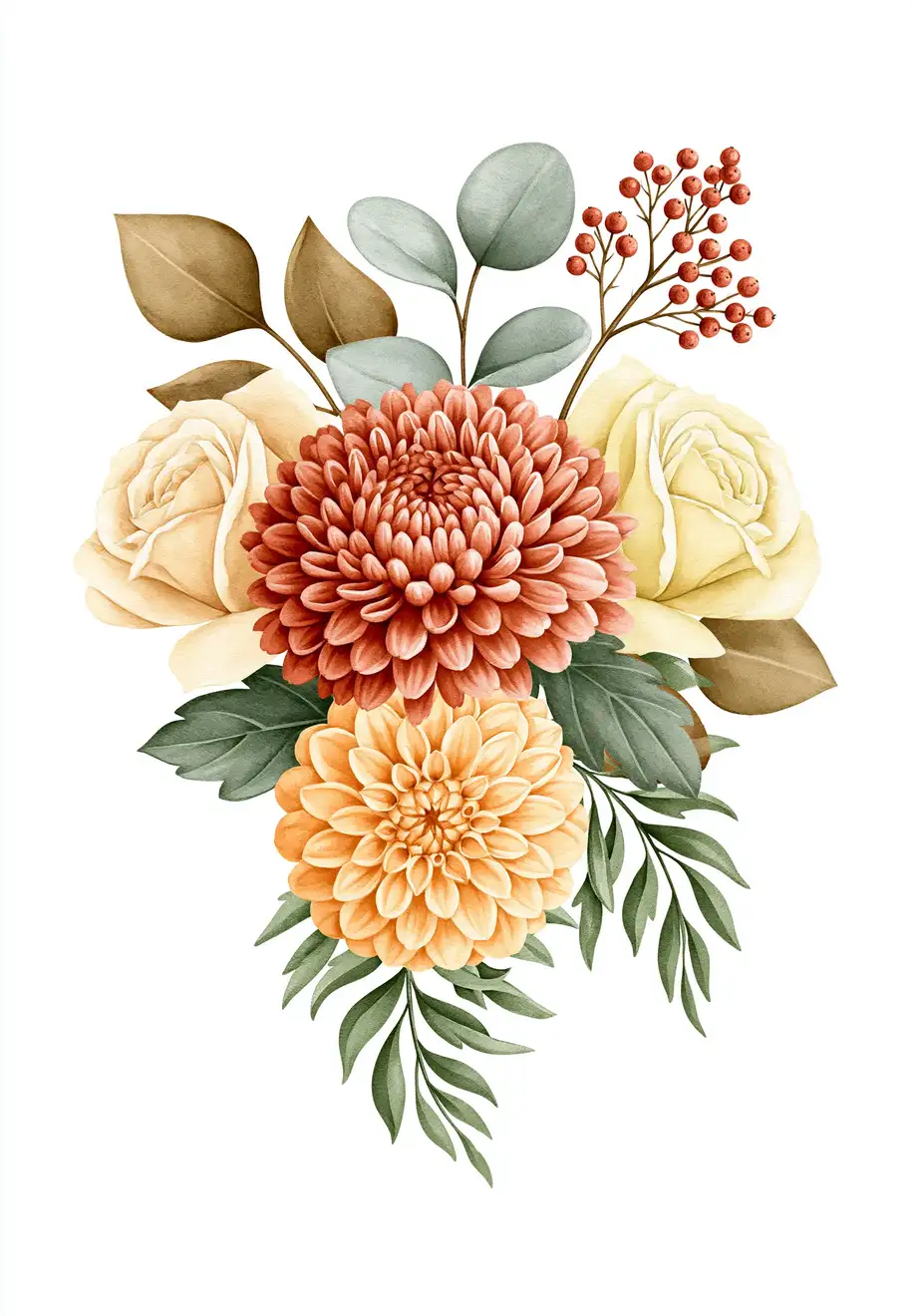 Autumn floral arrangement with roses and chrysanthemums