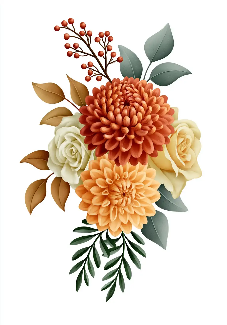 Autumn floral arrangement with roses and chrysanthemums