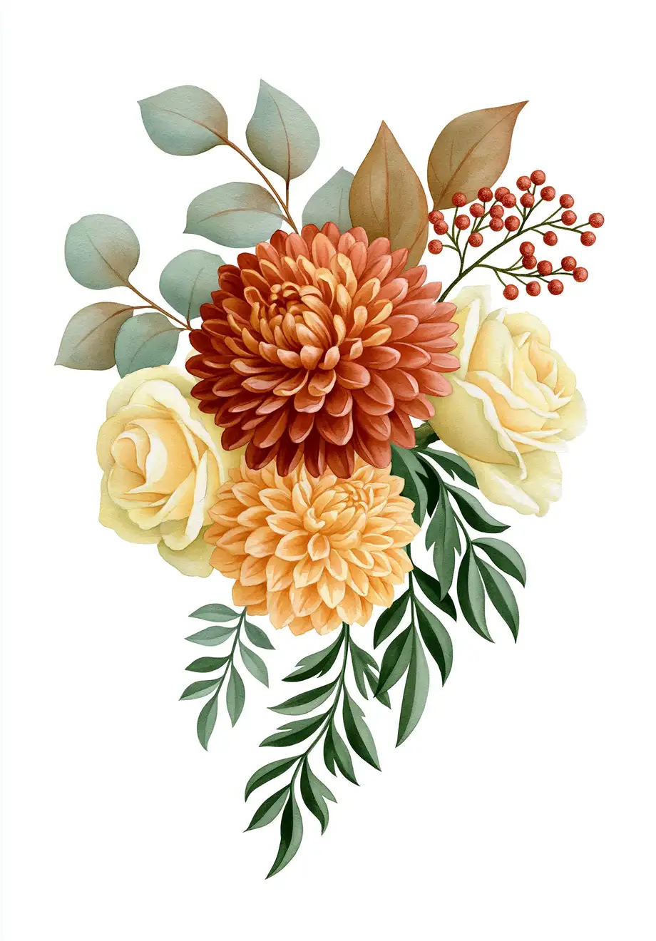 Autumn floral arrangement with roses and chrysanthemums