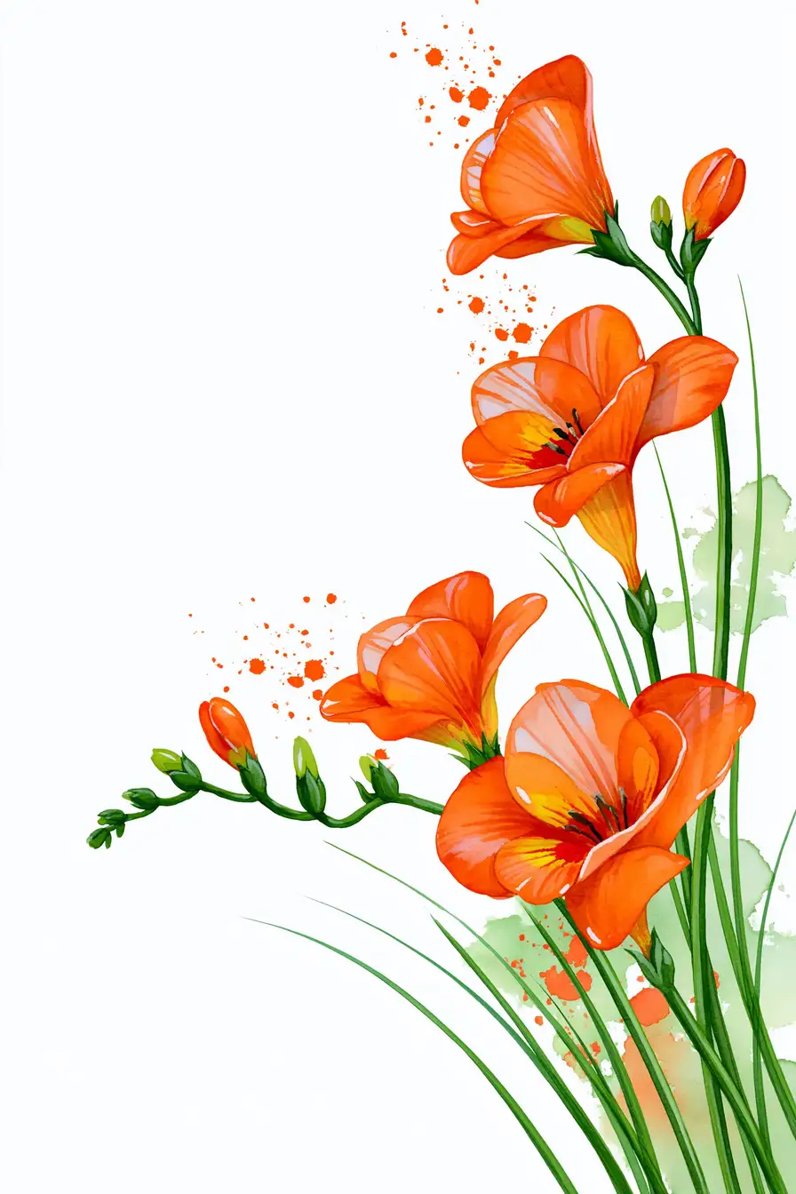 Orange Flowers Watercolor Illustration