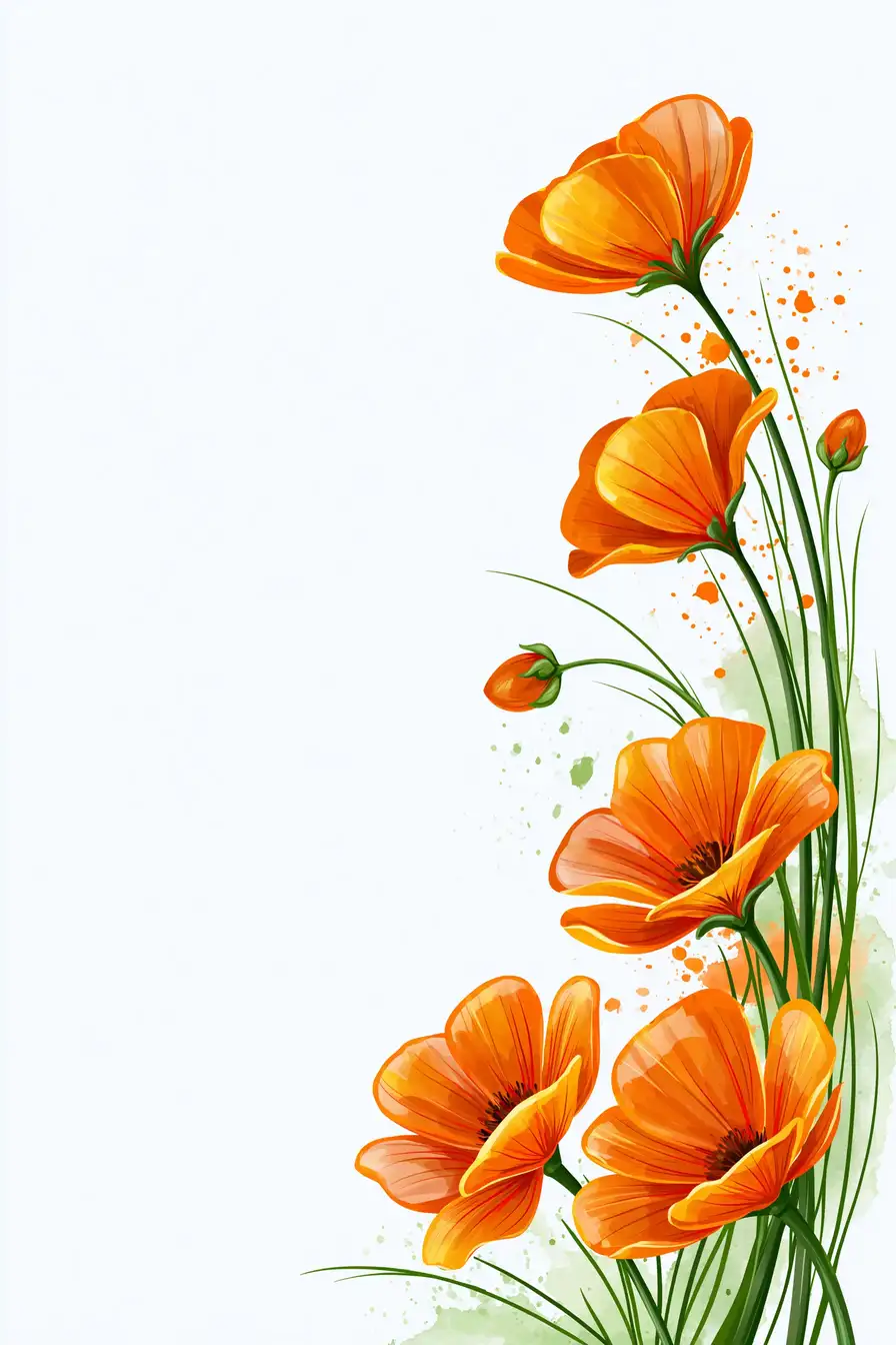 Orange Flowers Watercolor Illustration