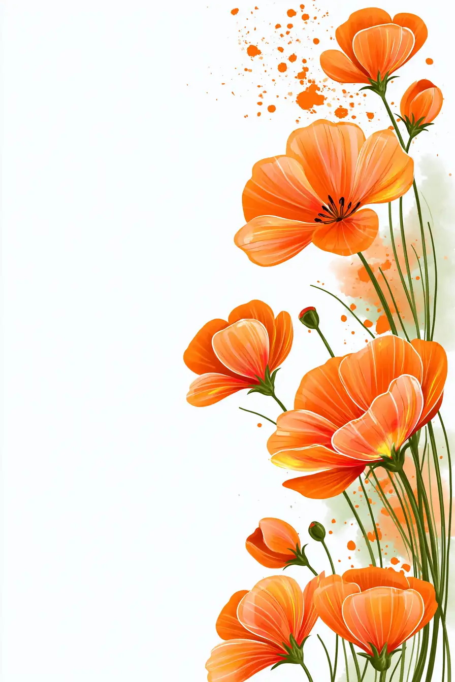 Orange Flowers Watercolor Illustration