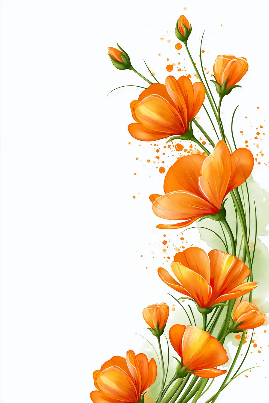 Orange Flowers Watercolor Illustration