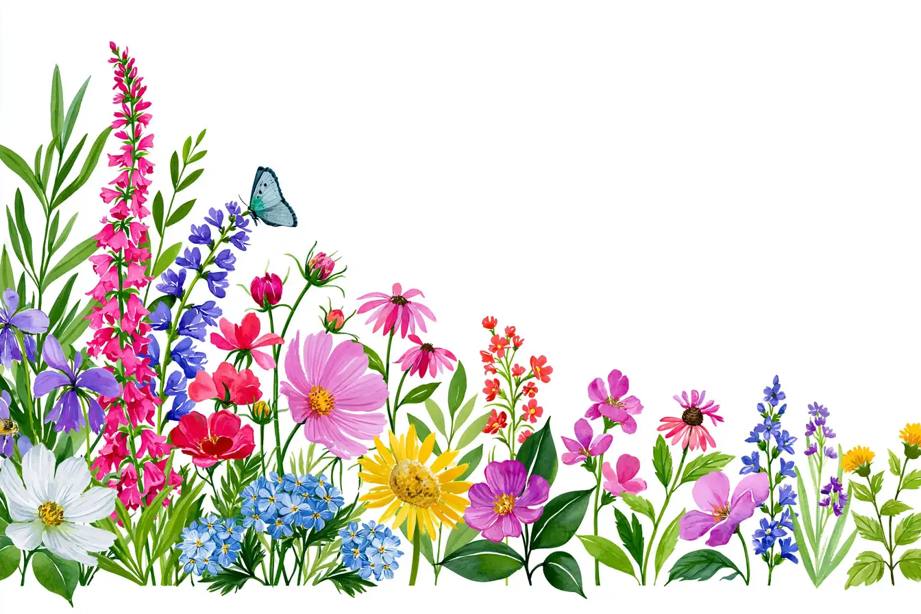 Watercolor Wildflowers Floral Arrangements on White Background