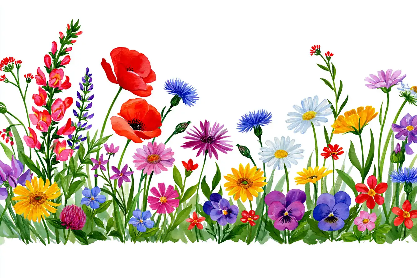 Watercolor Wildflowers Floral Arrangements on White Background
