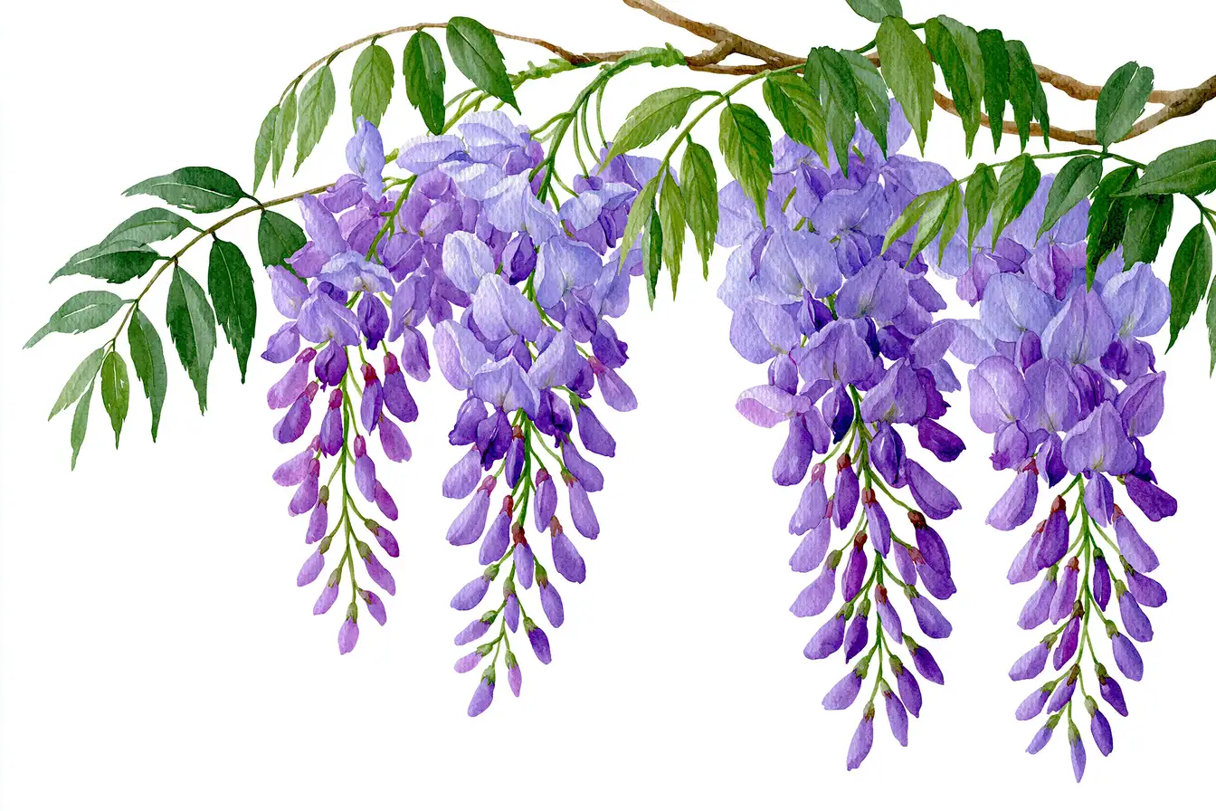 Watercolor Wisteria Flowers Branches