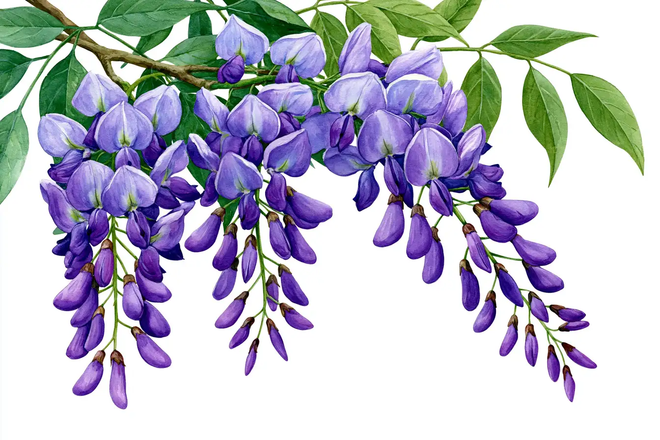 Watercolor Wisteria Flowers Branches
