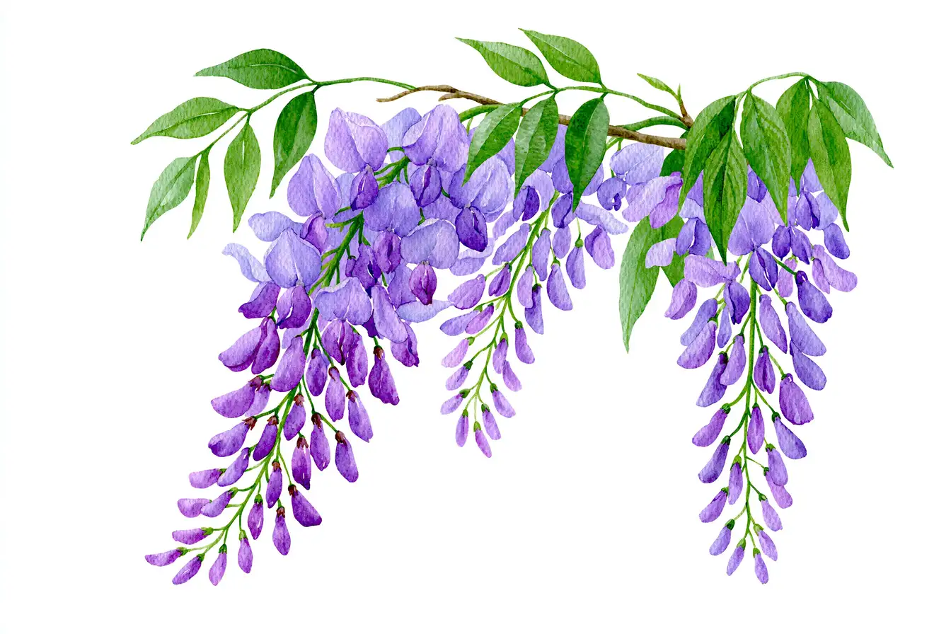 Watercolor Wisteria Flowers Branches
