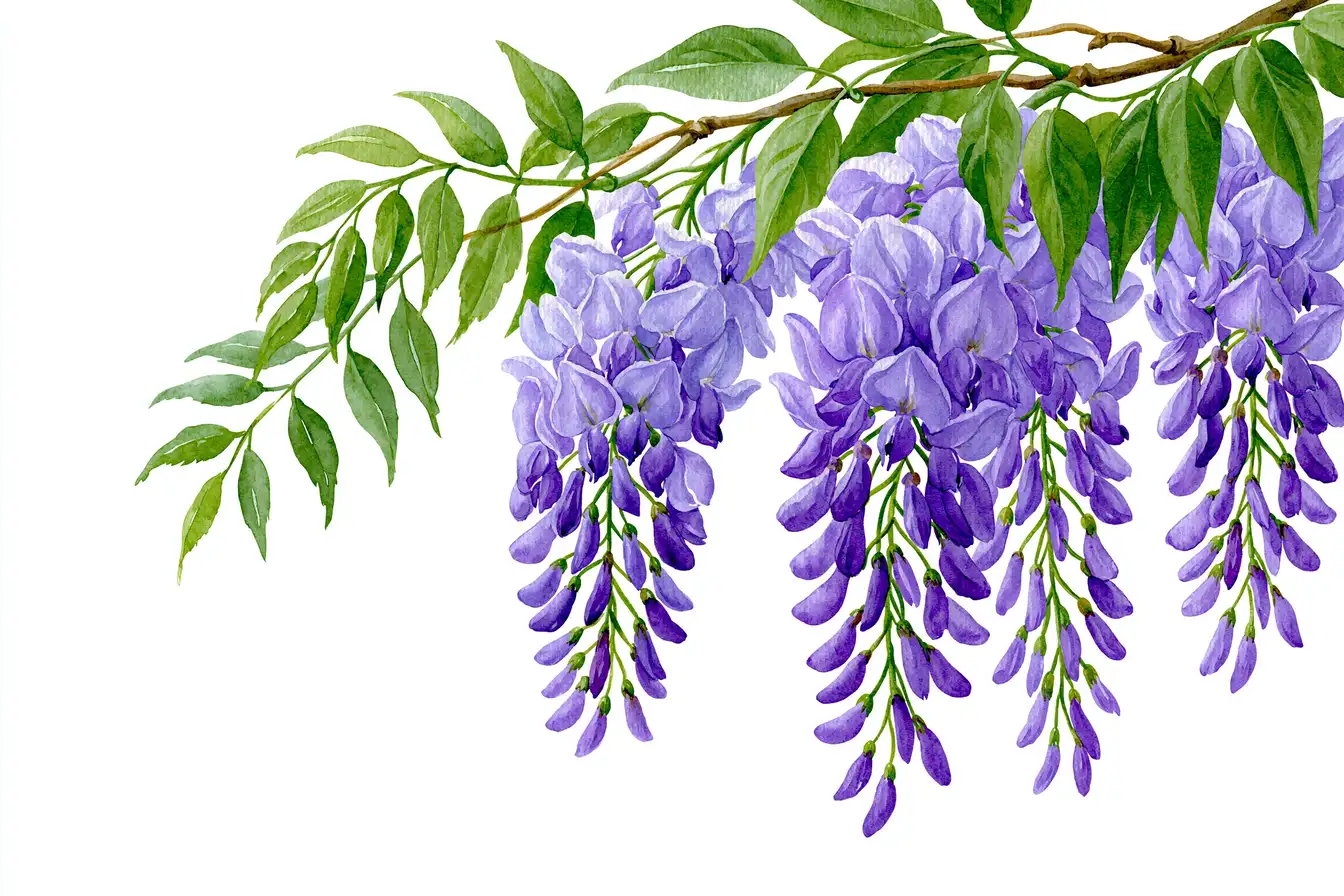 Watercolor Wisteria Flowers Branches